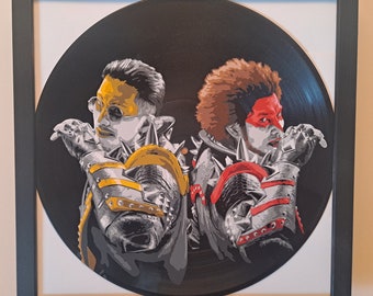 Ichiban & Zhao Like a Dragon Ryu ga Gotoku Yakuza painting on Vinyl Record - Framed and ready to hang