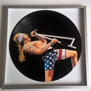 Axl painted on Vinyl Record - Framed and ready to hang. Vinyl record art