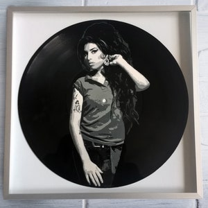 Amy painted on Vinyl Record - Framed and ready to hang. Vinyl record art