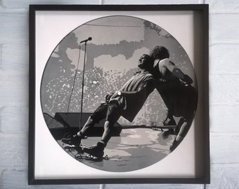 Pearl Jam leben. Gemälde auf Schallplatte - Gerahmt und fertig zum Aufhängen. Vinyl-Schallplatte Kunst