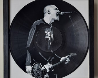 Billy Corgan painted on Vinyl Record - Framed and ready to hang. Vinyl record art.