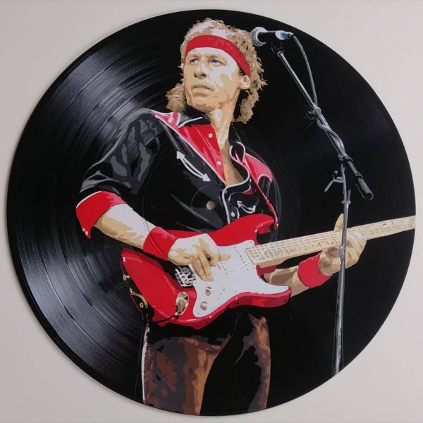 Mark Knopfler Dire Straits painted on Vinyl Record - Framed and ready to hang. Vinyl record art