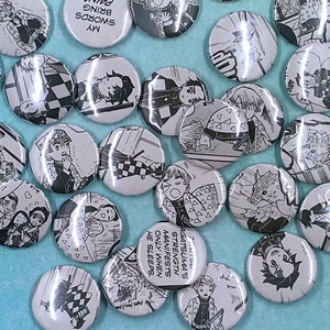 KnY Manga Pins (Small) 4-pack; anime pins; anime badges; blind bag pins; mystery pins