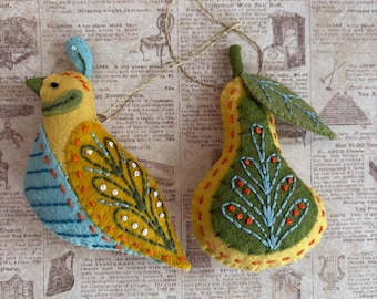 Twelve Days of Christmas hand sewn ornaments