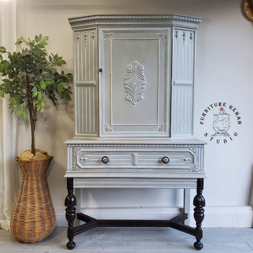 SOLD Antique Vintage Jacobean China Hutch Refinished Etsy