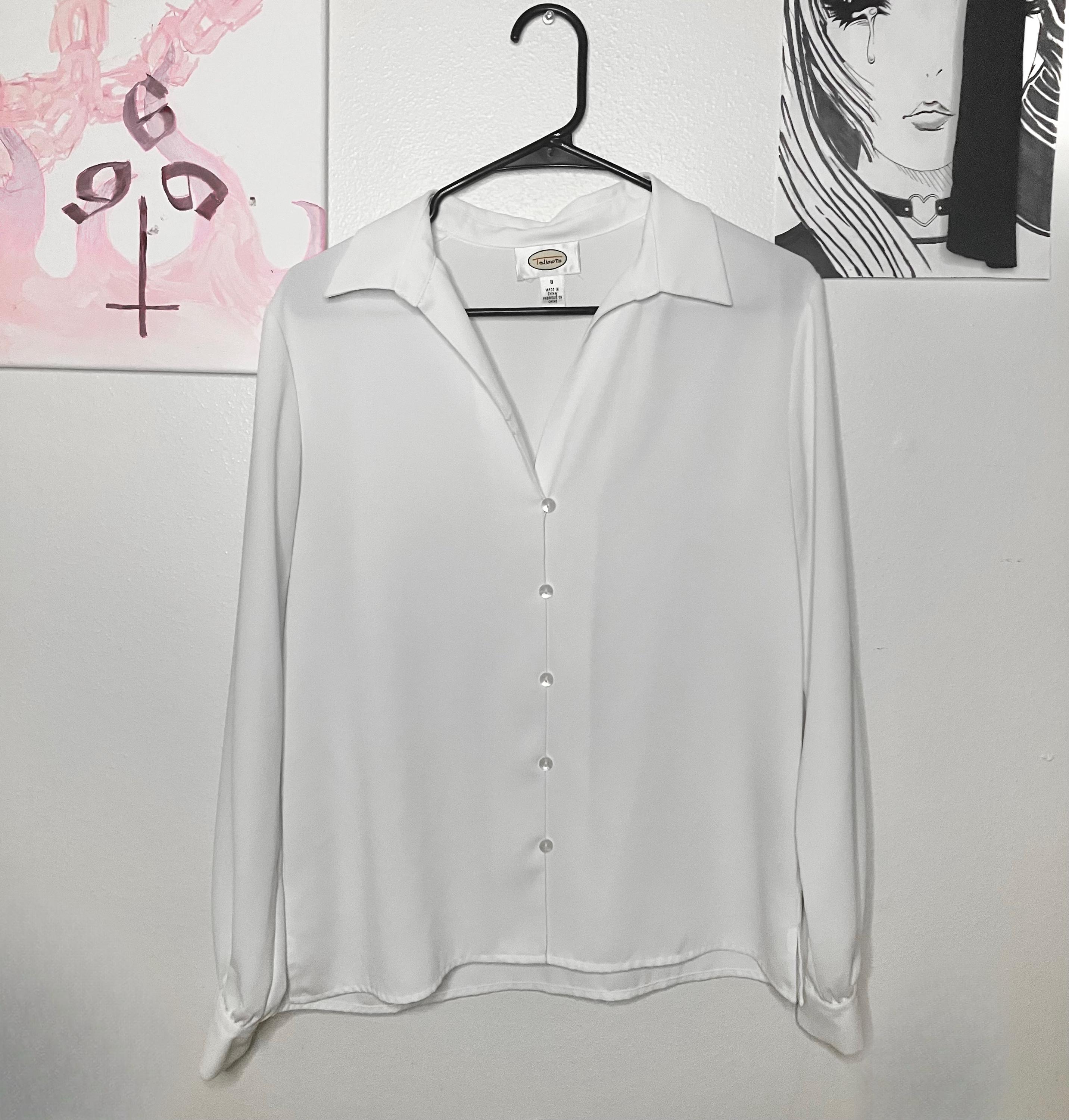 90's Talbots Women's Classic White Button Down Dress Top