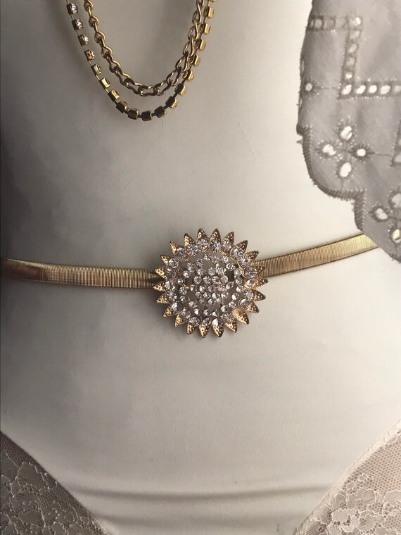 Sunburst flower gold/jeweled elastic Belt