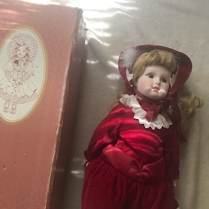 Porcelain Collectors Doll Blonde / Red outfit Victorian