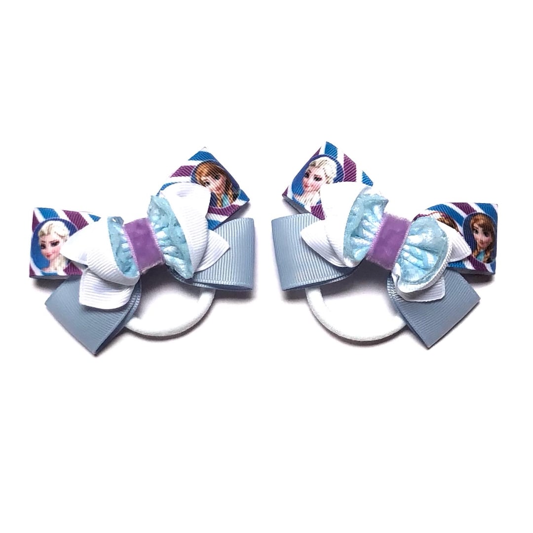 Sisters Elsa Anna Inspired Frozen Theme Ribbon Lace Bows Nylon Elastic ...