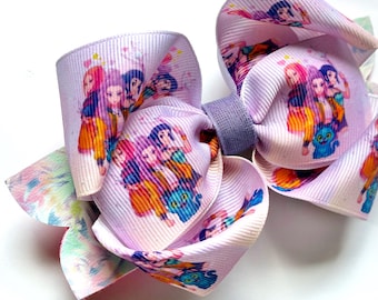 KPop Demon Hunters Inspired Large Boutique Hair Bow Clip: Handmade Ribbon Leatherette Accessory