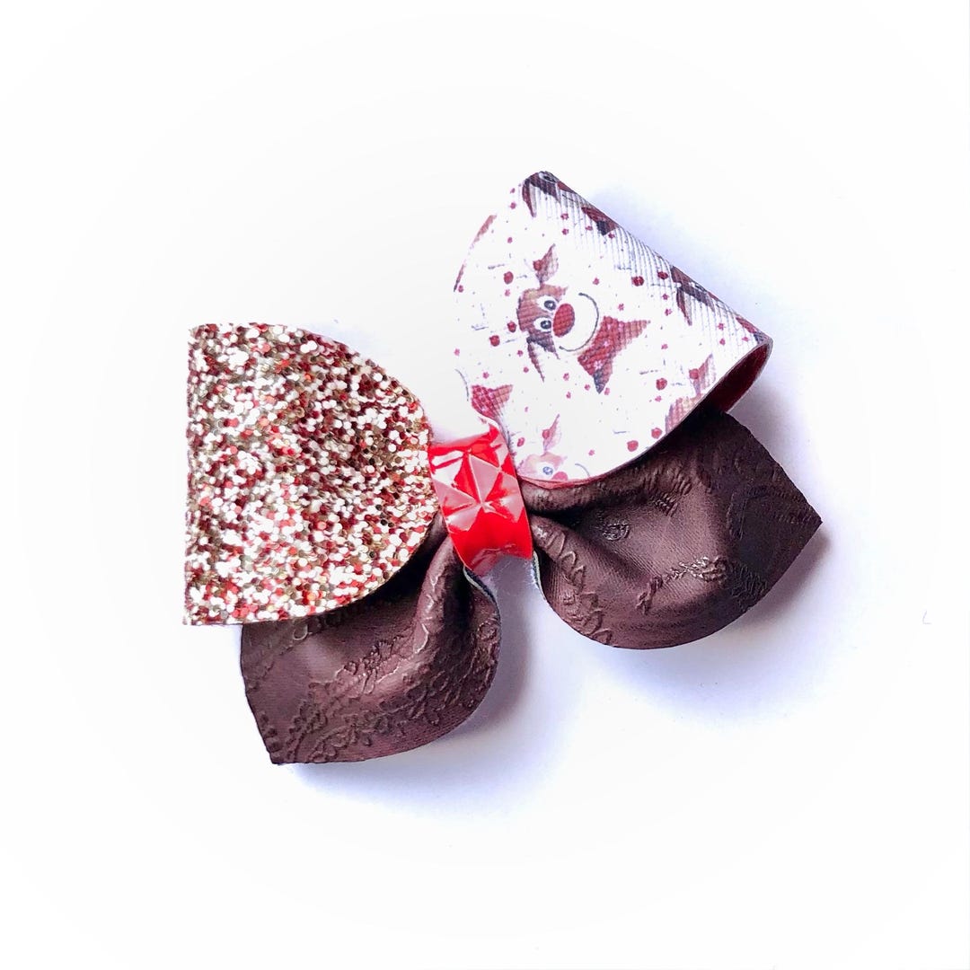 Rudolph Reindeer Hair Bow: Christmas Glitter Alligator Clip - Etsy