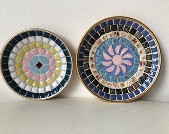 Set of Two Vintage Mosaic Tile Dishes - 6", 5" Diameter