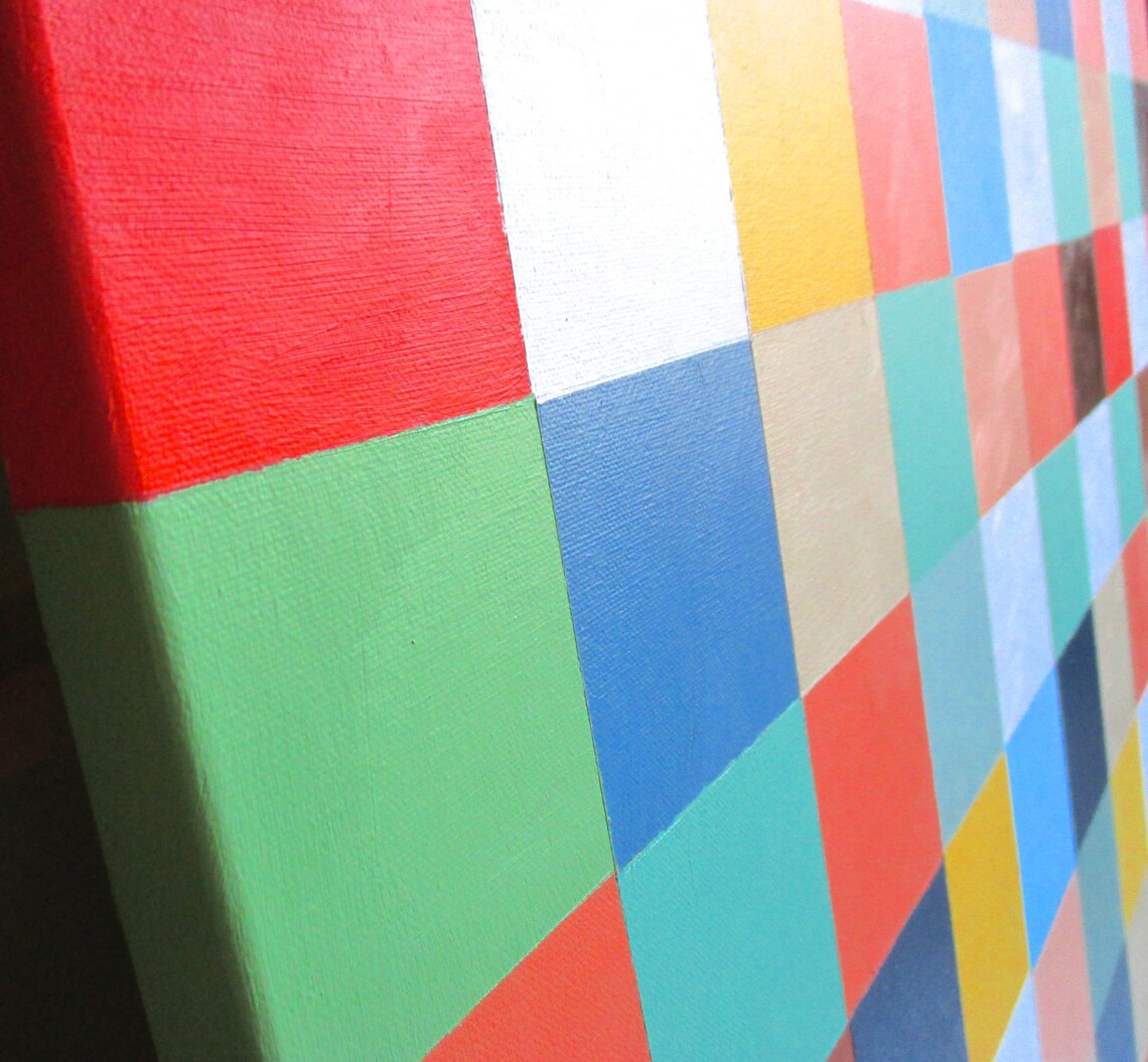 Large Original Multicolour Abstract Grid Painting Acrylic on Etsy UK