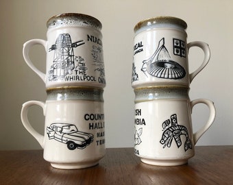 Set of 4 Made in Japan Vintage Souvenir Mugs - Nashville, Montreal, British Columbia and Niagara Falls
