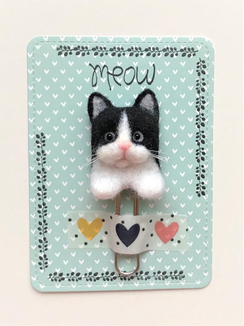 Wool Felted Cat Bookmark Cute 3D Kitty Planner Clip Black Etsy