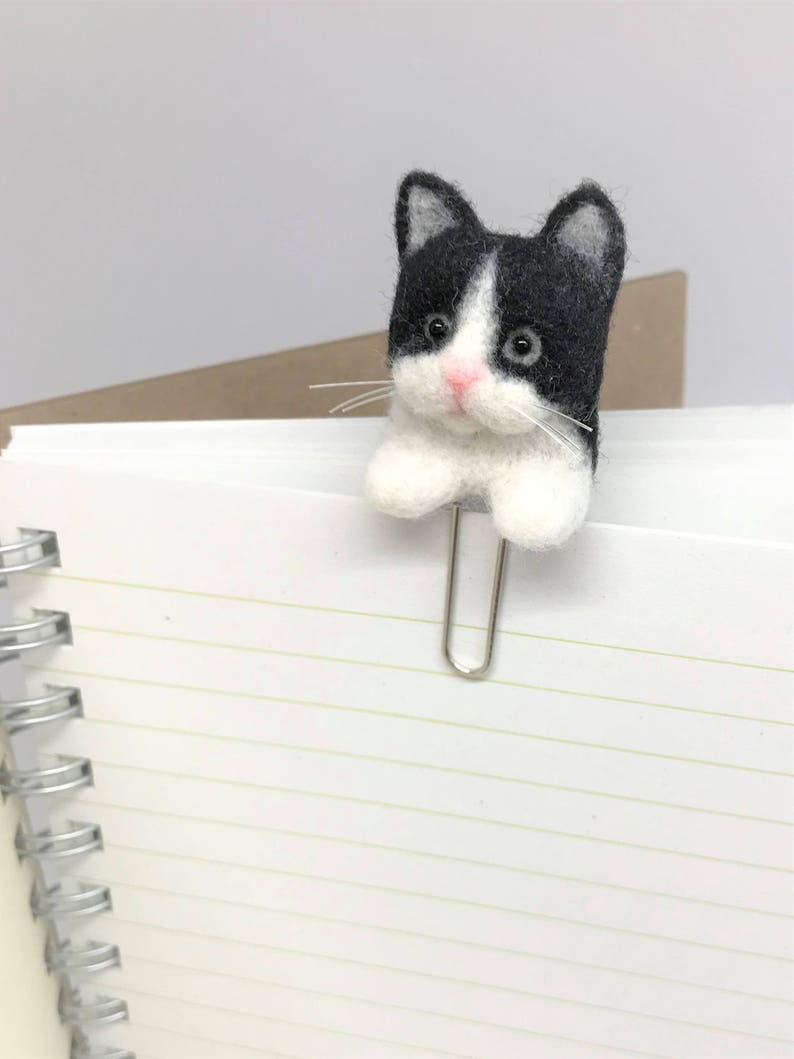 Wool Felted Cat Bookmark Cute 3D Kitty Planner Clip Black Etsy