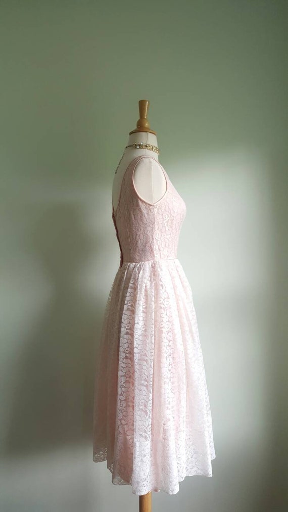 Vintage 1950s 1960s pastel blush pink lace dress, pri… - Gem
