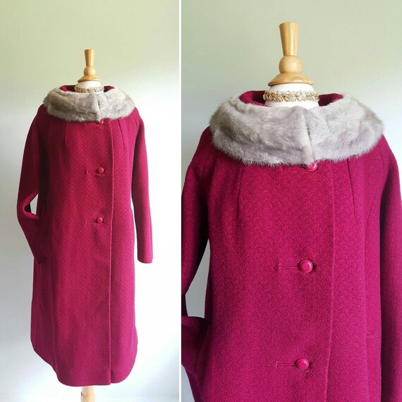 Vintage 1950s 50s deep magenta red purple wool sw… - image 1