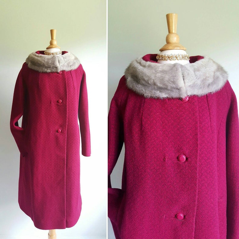 Vintage 1950s 50s Deep Magenta Red Purple Wool Swing Coat With - Etsy