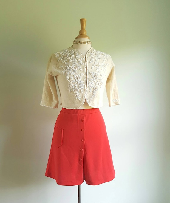 Vintage 1960s 1970s does 1940s red high waisted s… - image 1