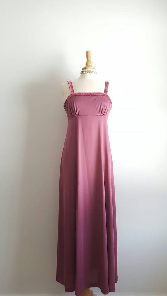 Vintage 1970s does 1930s mauve rose pink long dre… - image 2