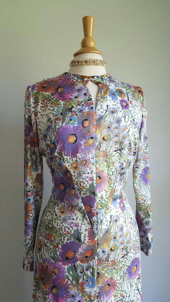 Vintage 1970s long floral maxi dress, long sleeve… - image 2