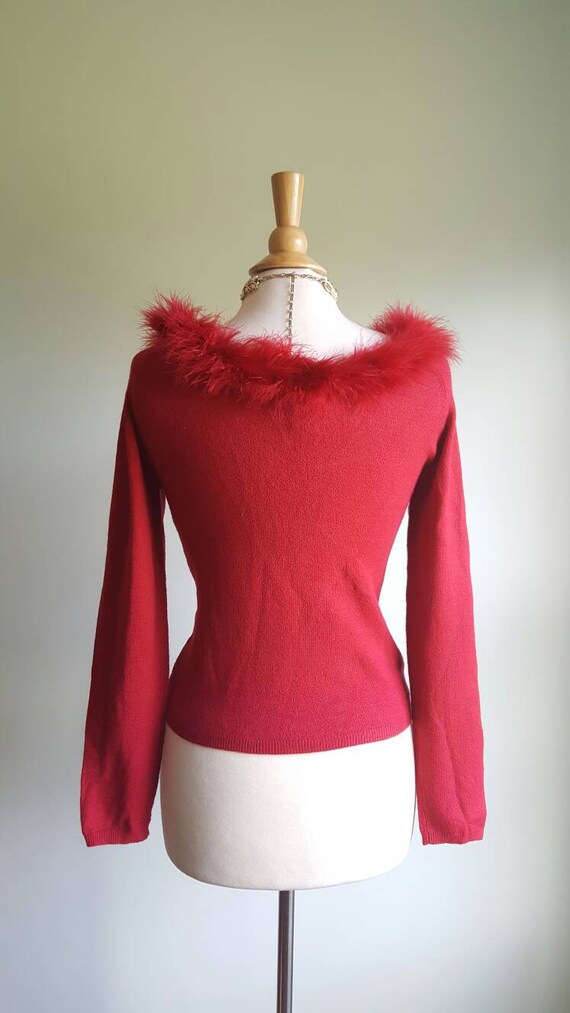 Vintage 1990s Gantos marabou trim red sweater, ne… - image 5