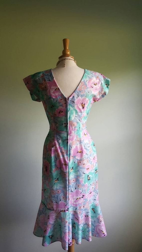 Vintage 1980s does 1940s floral dress, 80s 40s bi… - image 6