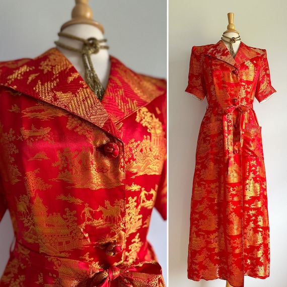 Semi antique vintage 1930s 1940s red and gold sil… - image 1