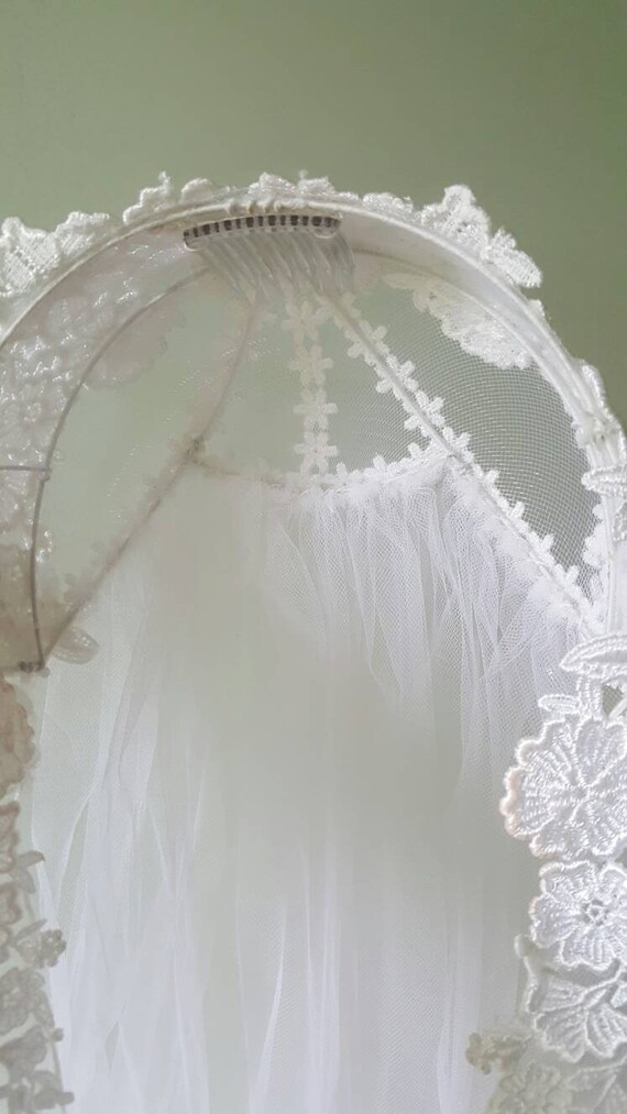 Vintage 1970s 1980s long white tulle net veil, sc… - image 8