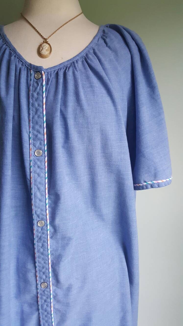 Vintage 1960s 1970s blue cotton chambray house dress Scottie | Etsy