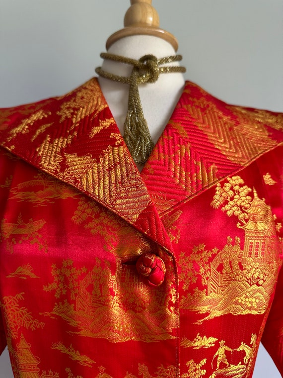 Semi antique vintage 1930s 1940s red and gold sil… - image 5