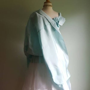 Vintage 1970s 1980s pale baby aqua blue Gunne Sax dress, taffeta pastel formal princess gown, off shoulder ruffle, full skirt image 9