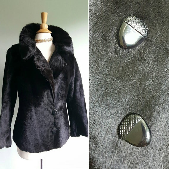 Vintage 1930s pony horse hair fur hide black coat… - image 1