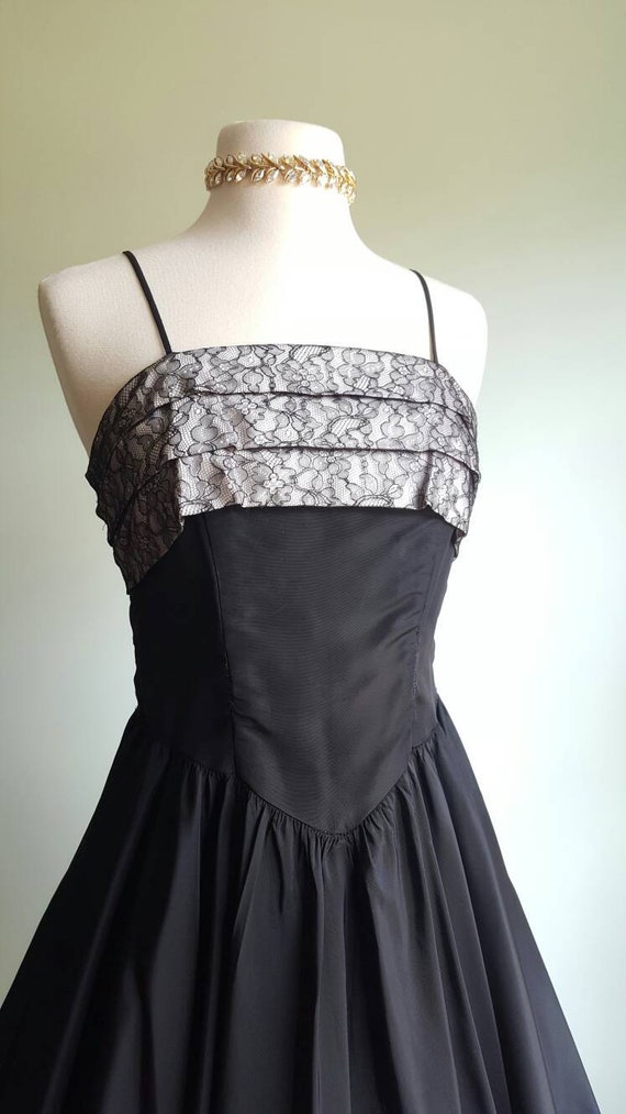 Vintage 1950s black party dress, taffeta formal g… - image 3