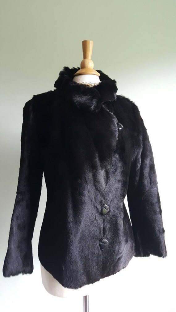 Vintage 1930s pony horse hair fur hide black coat… - image 4