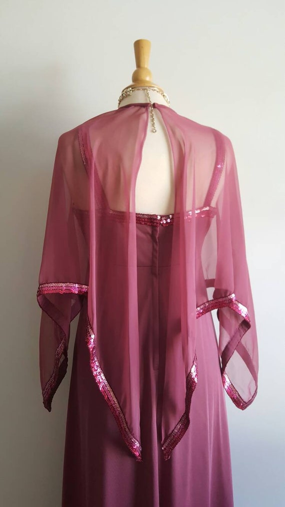 Vintage 1970s does 1930s mauve rose pink long dre… - image 8