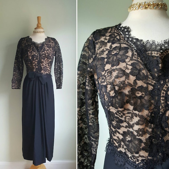 Vintage 1960s designer Emma Domb long black lace … - image 1