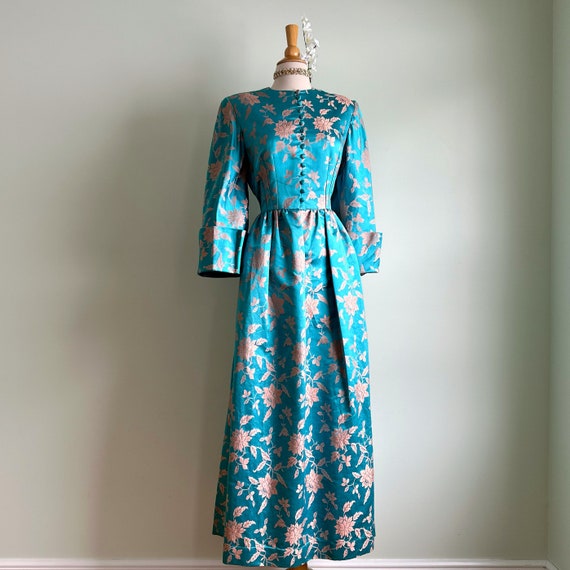 cerulean silk dress J.McLaughlin Women's Hannah Silk Blend Dress in Cerulean Garden Off White/Blue/Green, Size Large