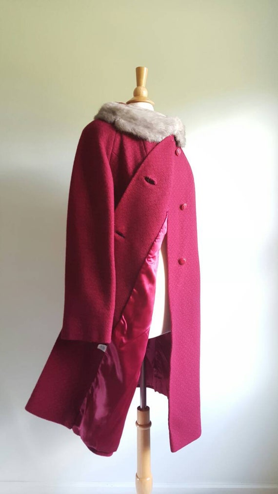 Vintage 1950s 50s deep magenta red purple wool sw… - image 8