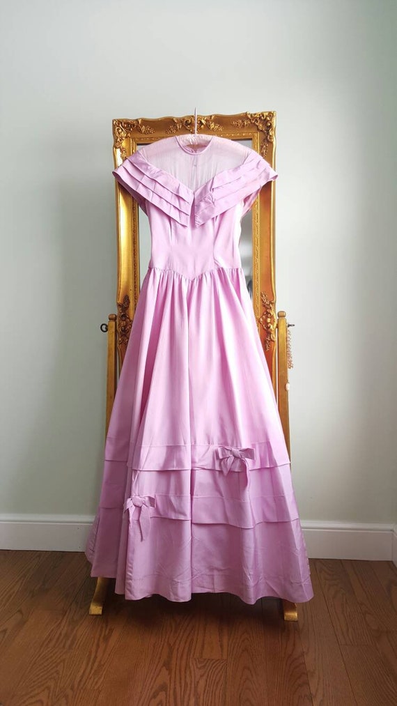 Vintage 1940s pale lavender dusty lilac taffeta l… - image 2