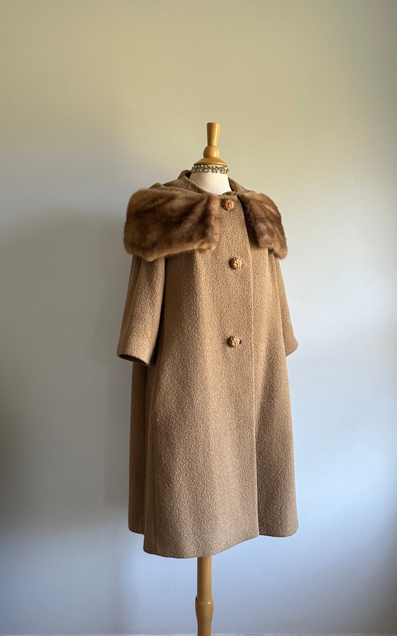 Vintage 1950s 1960s tan khaki golden brown boucle… - image 7