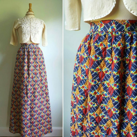 Vintage 1960s 1970s patchwork quilted maxi skirt,… - image 1