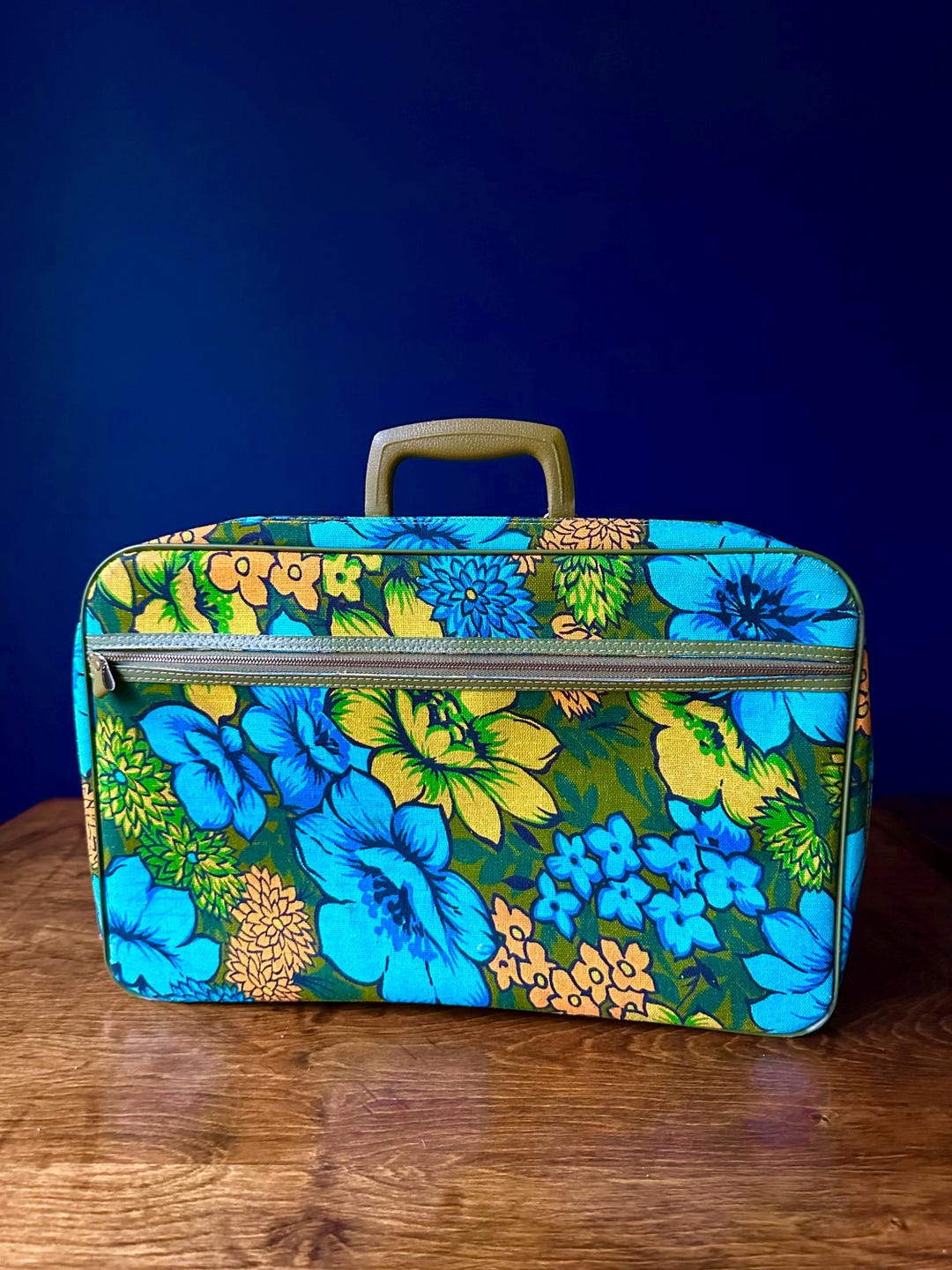 Vintage 1960s 1970s Bright Floral Suitcase, Overnight Bag, Tote
