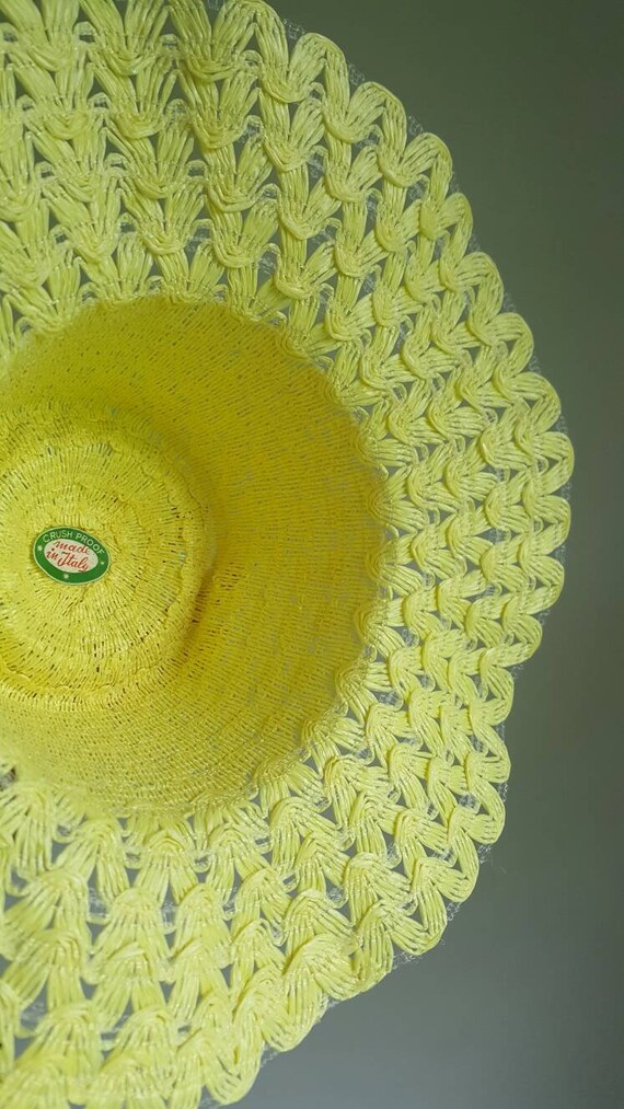 Vintage 1960s yellow floppy brim hat, sun summer … - image 7