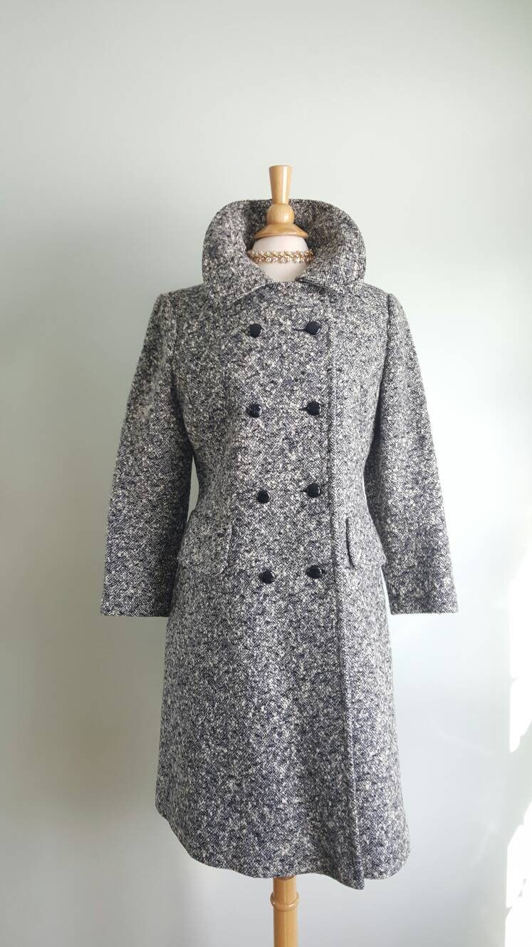 Vintage 1970s black and white tweed coat fit and flare A | Etsy