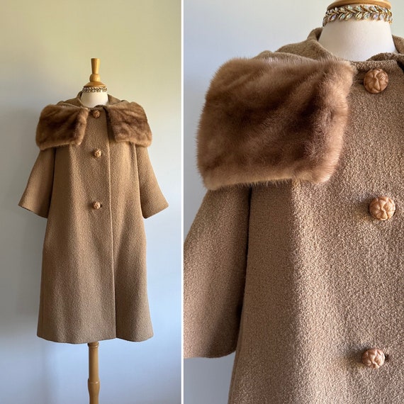 Vintage 1950s 1960s tan khaki golden brown boucle… - image 1