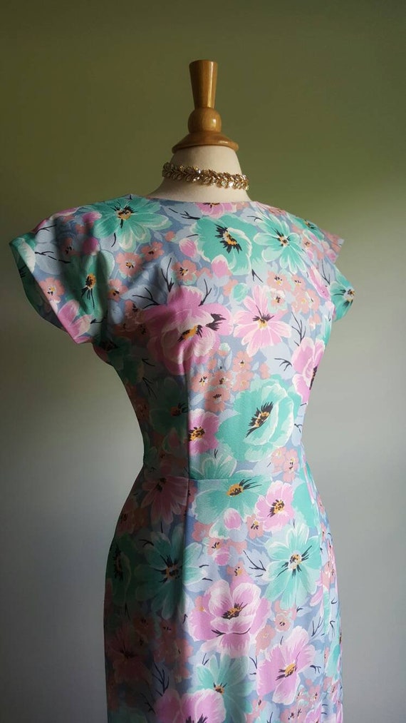 Vintage 1980s does 1940s floral dress, 80s 40s bi… - image 3