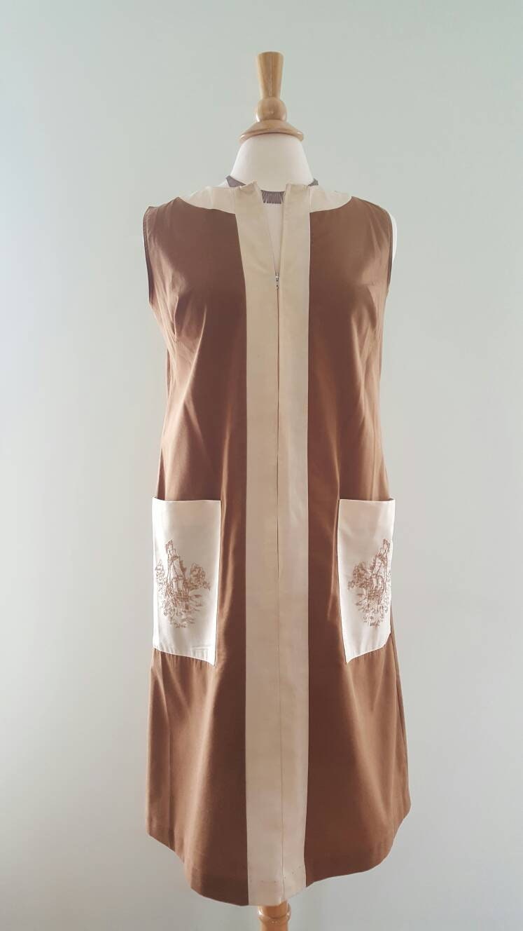 Vintage 1960s 1970s Day Dress House Dress Smock Brown Tan | Etsy