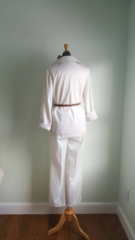 Vintage 1970s ivory heathered white linen look le… - image 9